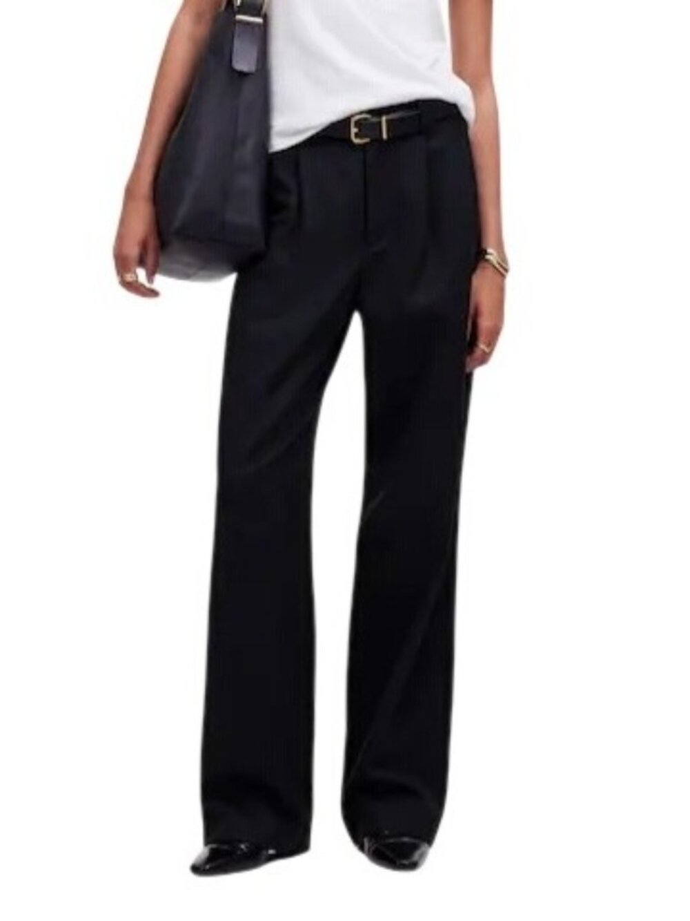 Madewell Womens Slouchy Straight Pant~Size 2~True Black Pleated Blend NWT L7 17